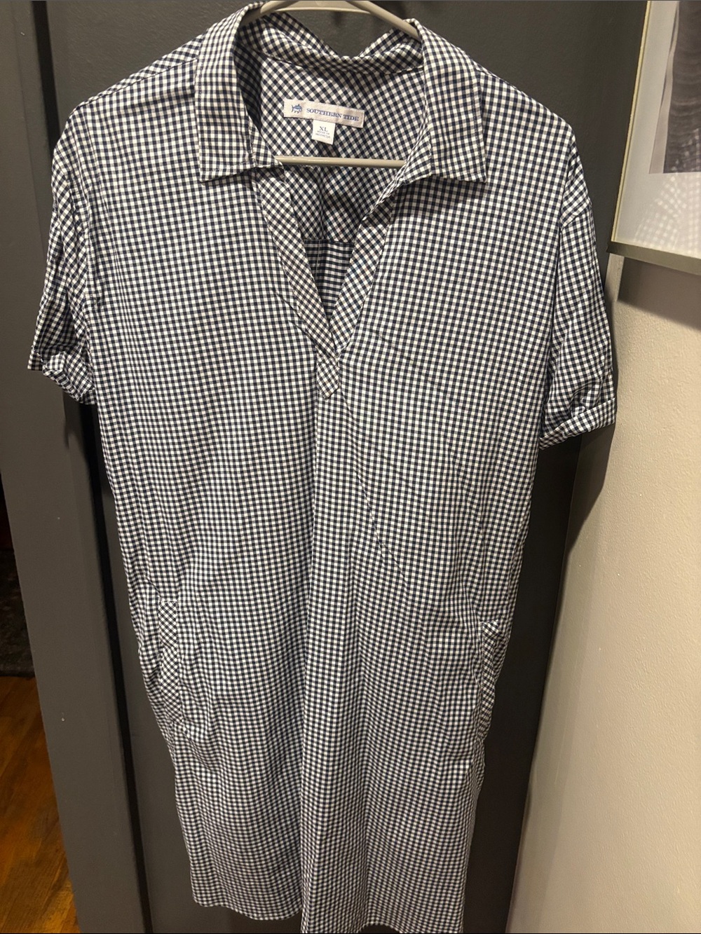 Southern Tide Black and White Gingham Short Sleeve Button-Down